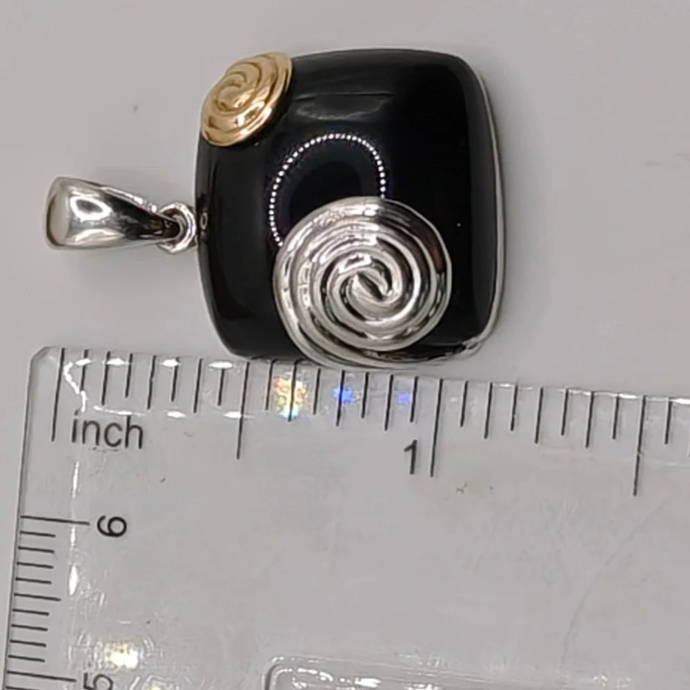Lorenzo Black Onyx Pendant Sterling Silver 18k Yellow Gold Spiral Mixed Metal